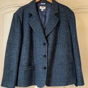 Talbots Blue and White Herringbone Tweed Wool Blend Blazer